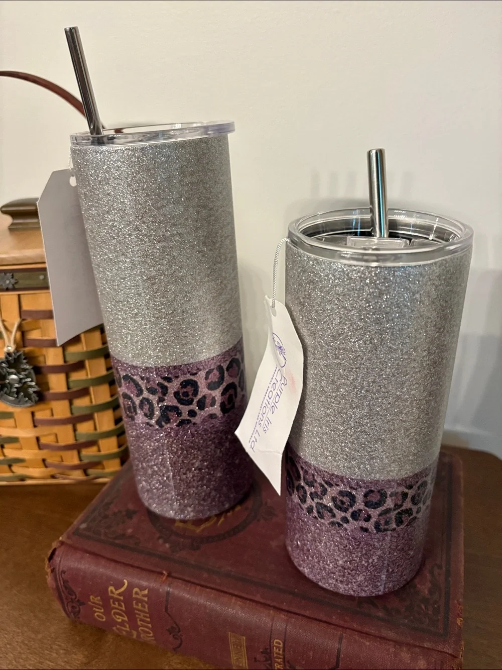 NWT Glitter Purple Mama & Mini Tumbler Set - Sparkle Rainbow Design
